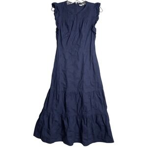 Gap Flutter Sleeve Embroidered‎ Midi Dress Womens 4 Navy Floral Cotton Preppy